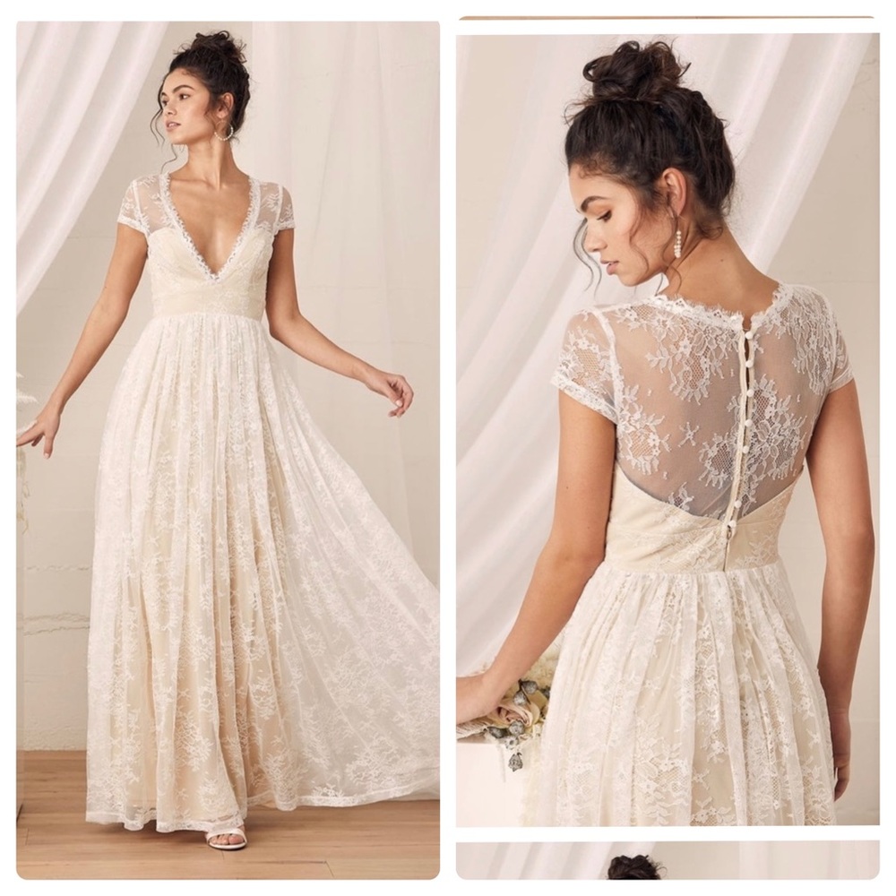 Lulus Bridal Life Of Love White Floral Lace Short Sleeve Maxi Dress